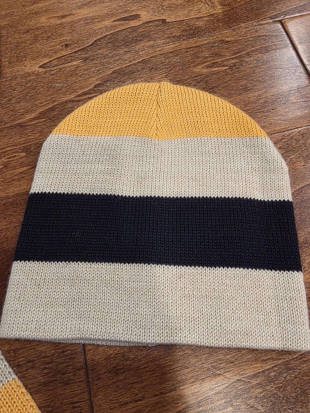 Nautica Yellow Cream & Black Striped Knit Scarf and Beanie Set
